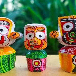 Wooden Lord Jagannath, Balaram and Subhadra Idol Trimurty for Home TemplePoojaDecorationGift 4 Inches, Multicolor 01 Set